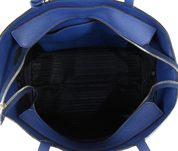 NEW PRADA Vitello Phenix Leather Shopping Tote Handbag, Blue