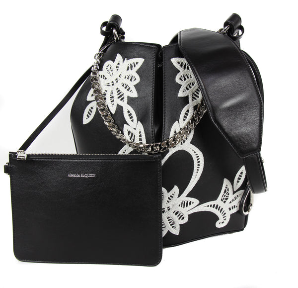 NEW ALEXANDER MCQUEEN Nicole Embroidered Leather Expandable Crossbody Bag