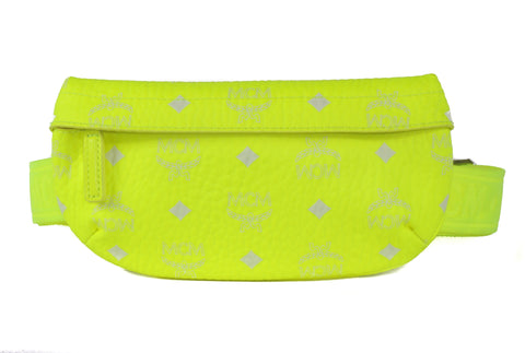 NEW MCM Visetos Small Coated Canvas Crossbody Convertible Waist Bag, Neon Yellow