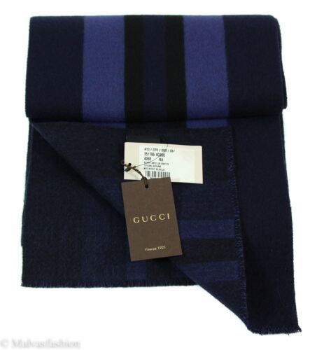 NEW/AUTHENTIC GUCCI 351785 Wool Cashmere Web Jacquard Scarf, Blue