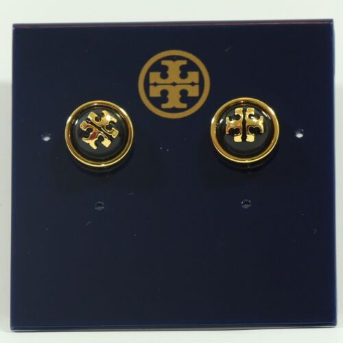 NEW TORY BURCH Melodie Stud Dome Earrings, Black/Gold