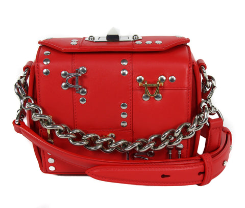 NEW ALEXANDER MCQUEEN Box 16 Hooks and Stud Convertible Crossbody Bag, Red