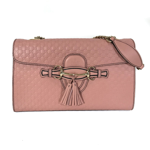 NEW/AUTH GUCCI 449635 Emily Medium Microguccissima Leather Shoulder Bag, Pink