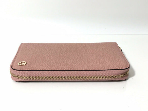 NEW/AUTHENTIC GUCCI 449347 Interlocking G Leather Zip around Wallet, Pink