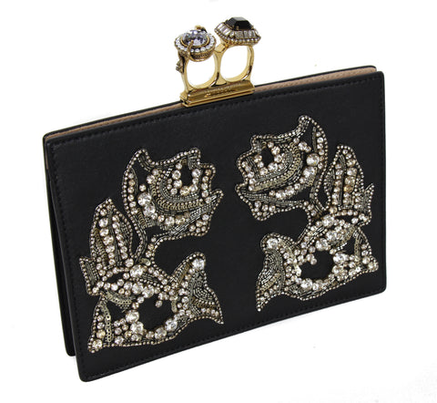 NEW ALEXANDER MCQUEEN Two Ring Knuckle Embroidery Leather Clutch