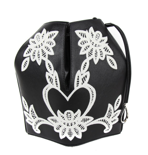 NEW ALEXANDER MCQUEEN Nicole Embroidered Leather Expandable Crossbody Bag