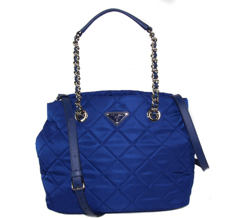 NEW PRADA Quilted Nylon Tote Crossbody Bag, Blue