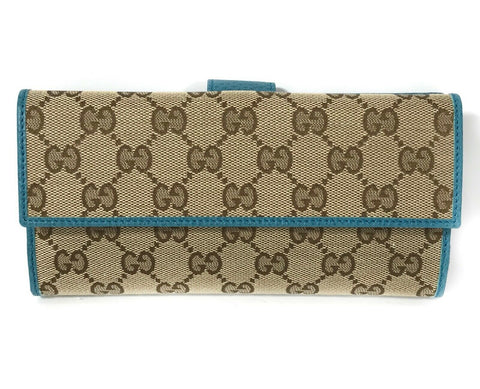 NEW/AUTHENTIC GUCCI 231841 GG Guccissima Canvas Wallet, Brown/Cobalt