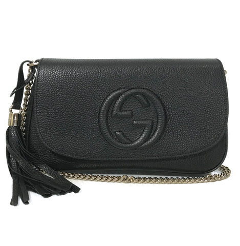 NEW GUCCI 536224 Soho Leather Crossbody Bag, Black