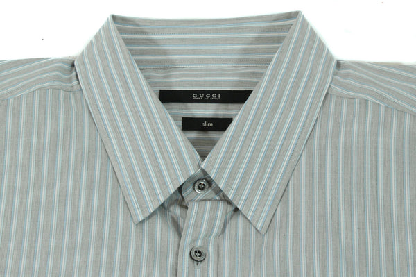 NEW/AUTH GUCCI 307648 Men's Melange Stripe Muslin Slim Cotton Shirt, 17.5/44