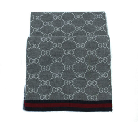 NEW/AUTH GUCCI 325806 Unisex Reversible 100% Wool GG Guccissima Scarf, Graphite