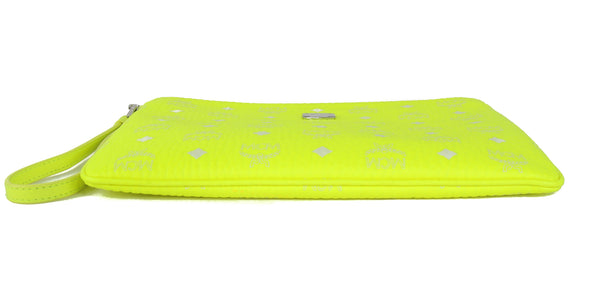 NEW MCM Visetos Neon Yellow Medium Pouch Wristlet, Neon Yellow