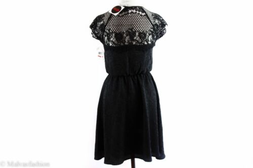 NWT MADE FASHION WEEK FOR Impulse Cap Sleeve Lace Inset Chiffon Dress, Black S