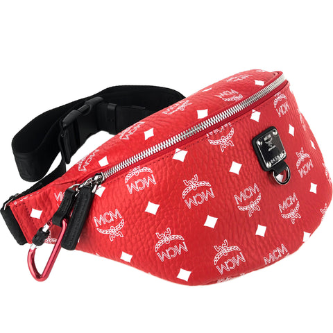 NEW MCM Visetos Coated Canvas Waist Bag Fanny Pack, Red