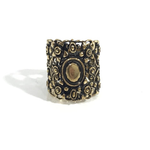 NEW GUCCI 417420 Wide Band Metal Floral Ring, Sz. 7.75US