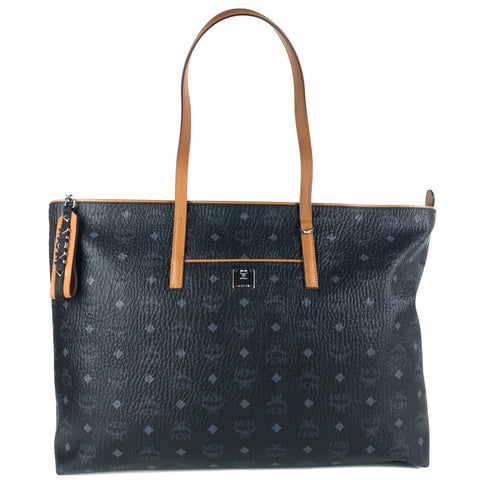 NEW MCM Visetos Coated Canvas Anya Shopper Tote, Black