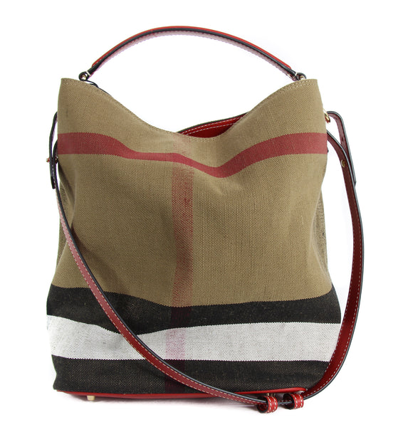 NEW BURBERRY Ashby Canvas Check Medium Hobo Bag