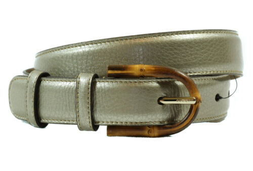 NEW/AUTHENTIC GUCCI 322954 Bamboo Buckle Leather Belt, Golden Beige 90-36