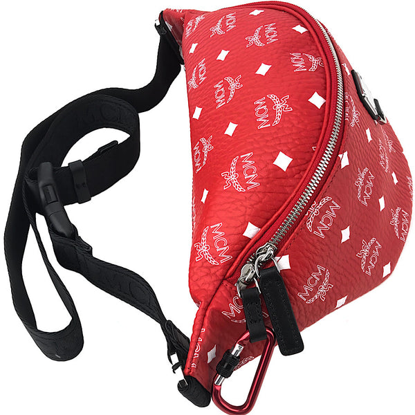 NEW MCM Visetos Coated Canvas Waist Bag Fanny Pack, Red