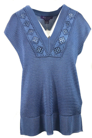 $1090 NWT RALPH LAUREN Purple Label Sleeveless Crochet Tunic Top, Sz S