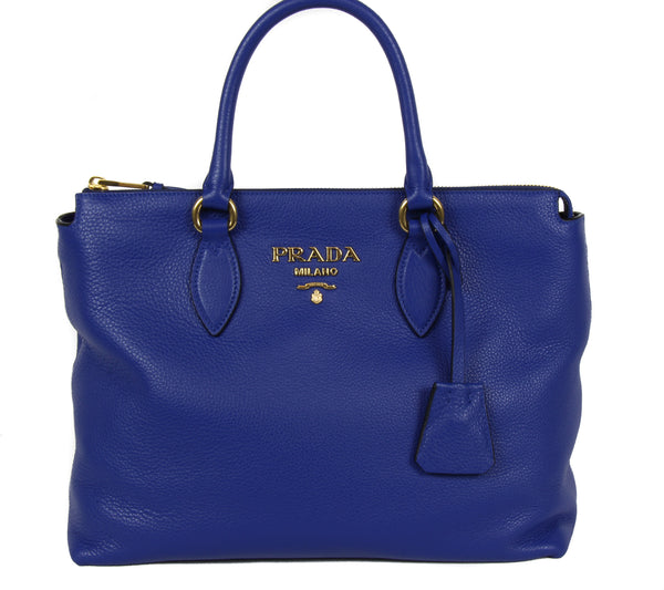 NEW PRADA Vitello Phenix Leather Crossbody Handbag, Blue