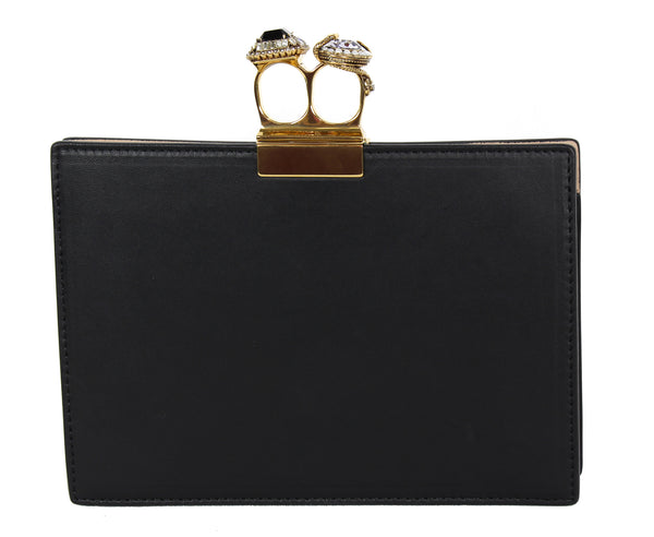 NEW ALEXANDER MCQUEEN Two Ring Knuckle Embroidery Leather Clutch